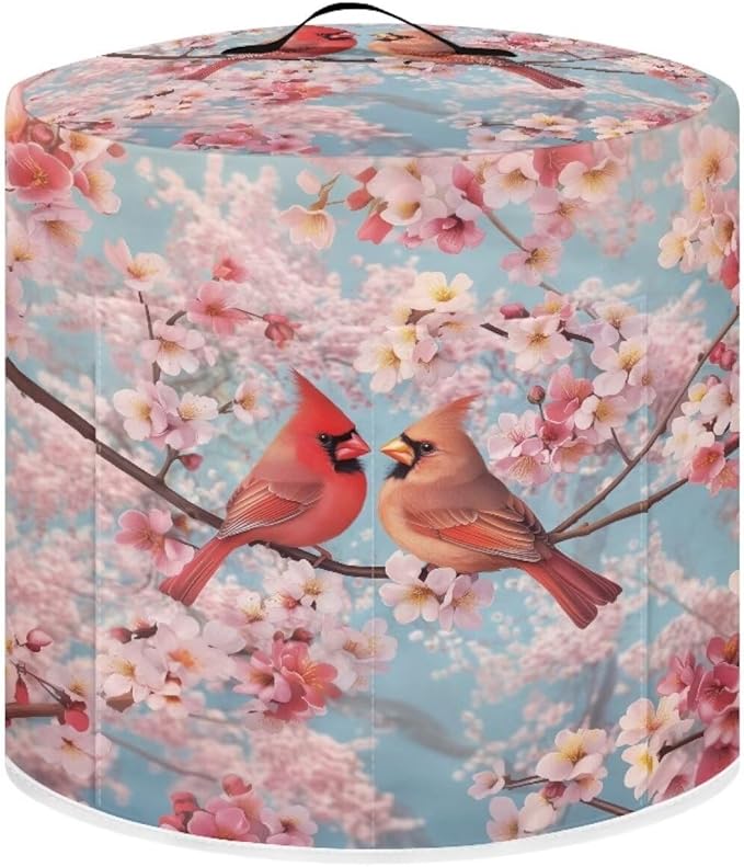 Xoenoiee Cardinal Bird Cherry Blossom Print Kitchen Appliance Dust Cover with Pockets, Electric Pressure Cooker Cover for qt Compatible with Crock Pot, Rice Cooker Cover, for 8 Qt Pot