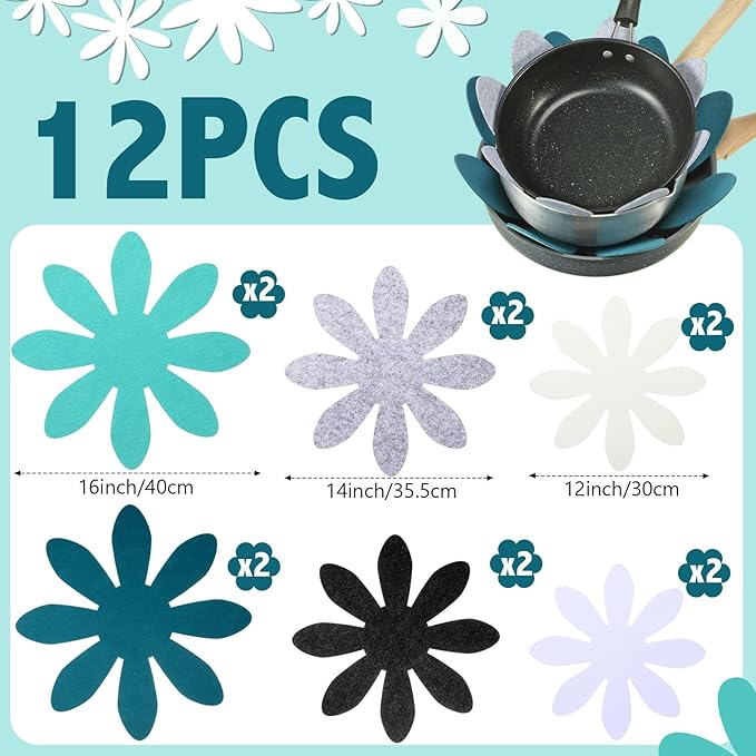 Queekay 12 Pcs Felt Pot and Pan Protectors 12/14/16 Inch Larger Thicker Pan Protector Pads, Colorful Pot Separators for Stacking Cookware Organizing Protecting(Classic Color)