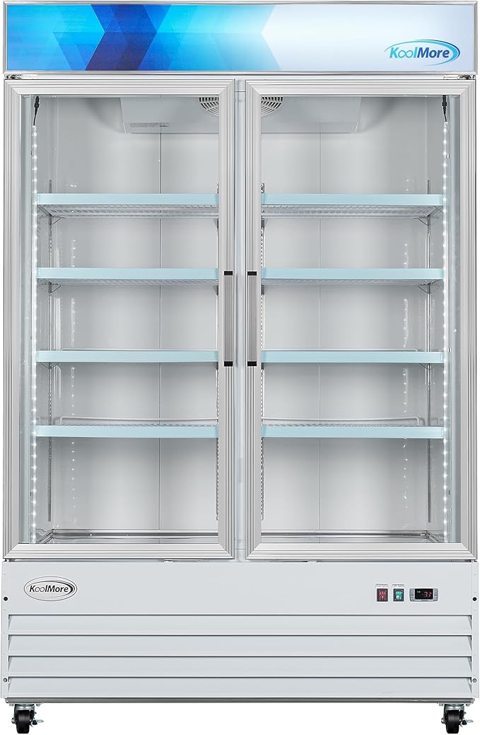 KoolMore 53 in. Commercial Two Glass Door Display Upright Freezer Merchandiser in White 45 Cu. Ft. (MDF-2GD-45C-WH)