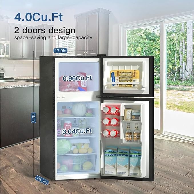 BANGSON 4.0 Cu.Ft Small Refrigerator with Freezer, Small Fridge with Top Freezer, for Apartment, Bedroom, Dorm, and Office, Double Door, Black