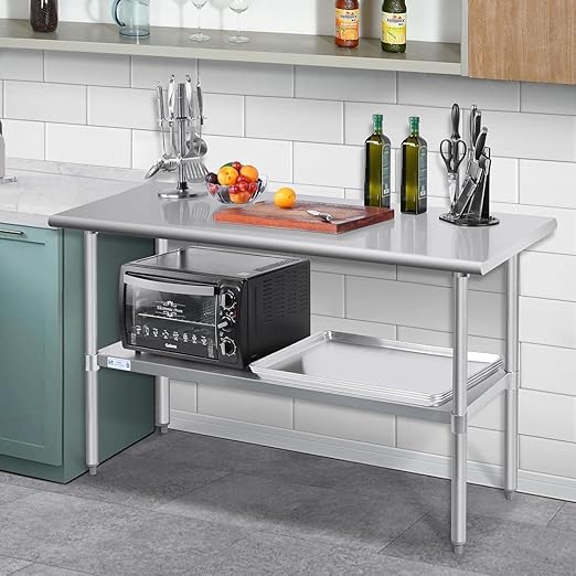 Hally Stainless Steel Table for Prep & Work 24 x 60 Inches, NSF Commercial Heavy Duty Table with Undershelf and Galvanized Legs for Restaurant, Home and Hotel