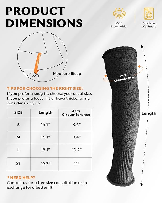 Evridwear Protective Arm Sleeves Cut Resistant Farmers Sleeves for Men Work, Gardening, Farming, Arm Protectors for Thin Skin and Bruising (Large, Black No Thumb Hole)