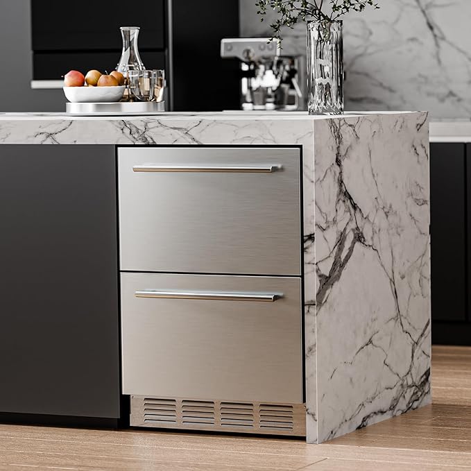 Antarctic Star Outdoor Beverage Refrigerator 24 Inch Wide,Stainless Steel Double Drawer Mini Fridge 145 Cans for Undercounter Built-in or Freestanding,Wine Cooler for Home & Patio,32-50°F,Silver