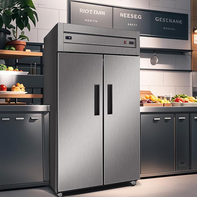 Tylza Commercial Refrigerator and Freezer Combo, 48" W Dual Temperature Zones, All Stainless Steel Design, 770L 6 Adjustable Shelves Refrigerator and Freezer Combo for Restuarant, Shop, Garage, etc