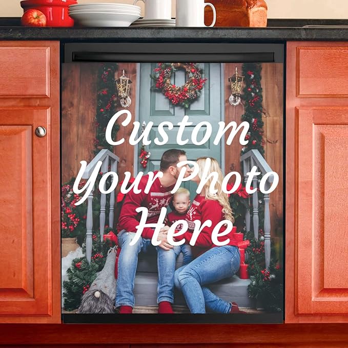 Custom Dishwasher Magnet Cover Panel with Pet Picture, Personalized Winter Sticker Cover for The Front Magnetic Decorative Refrigerator Washing Machine Door Cover Home Season Decor, 26" x 23"