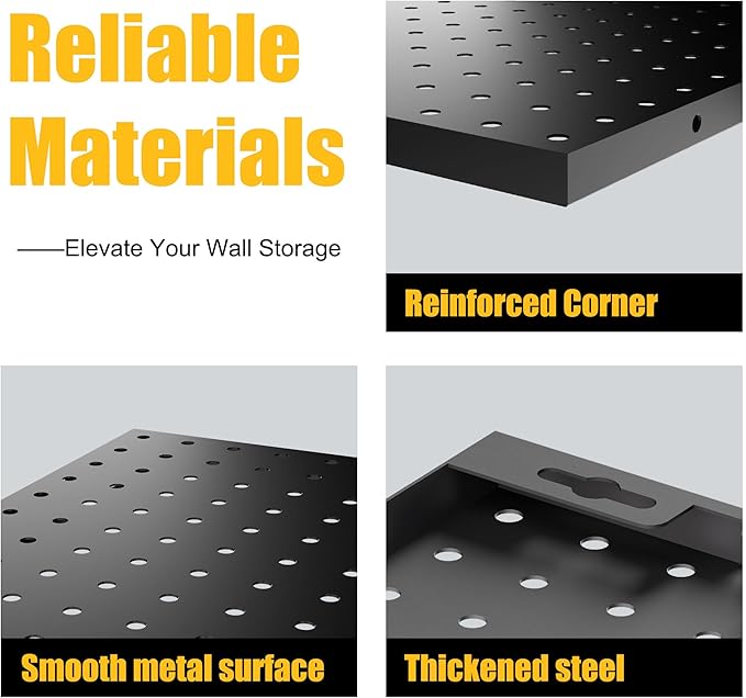 Peg Board, 6 Pack Metal Pegboard Panels Black Pegboards Wall Organizer with 50 Hooks, Heavy Duty Peg Board for Walls Home, Garage Tool Storage, Office Organization, Craft Room, Kitchen