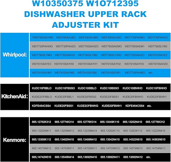 New Upgraded 10 Pack W10350375 Dishwasher Top Rack Adjuster Replacement for Whirlpool WDTA50SAHZ0 WDT750SAHZ0 WDT730PAHZ0 WDT970SAHZ0 Kenmore Dishwasher Top Rack Parts