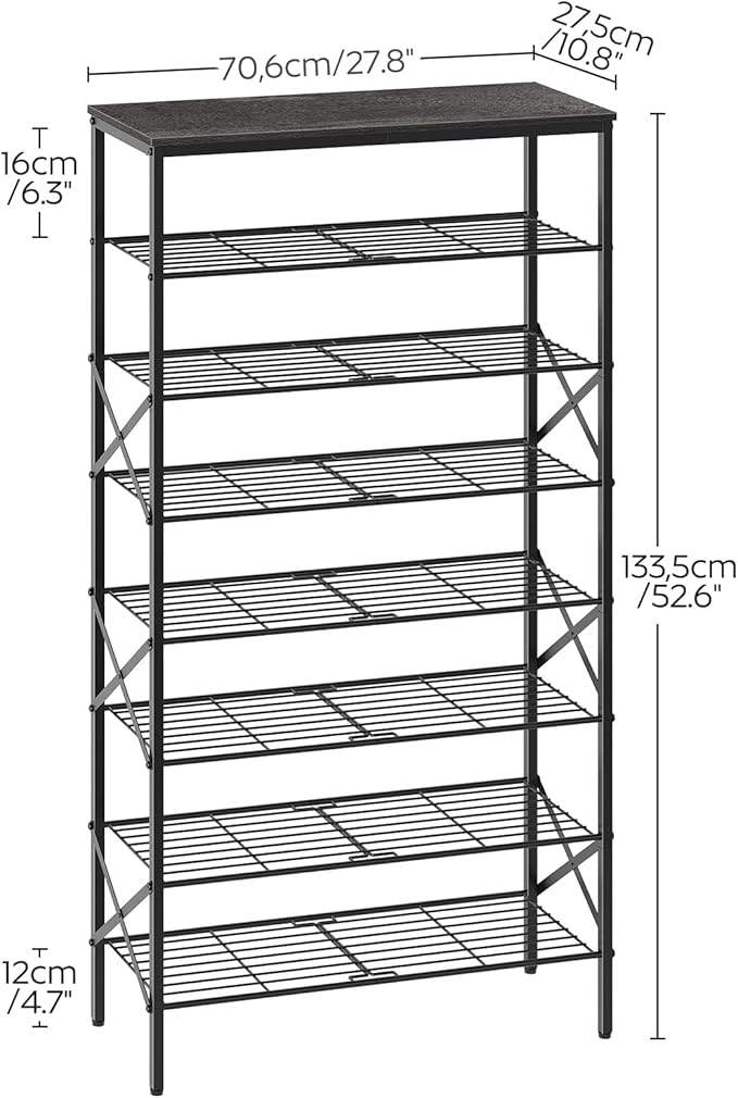 8 Tier Shoe Rack, Large Capacity Shoe Storage Organizer Holds 32 Pairs, Sturdy and Stable, for Entryway, Hallway, Closet, Dorm Room, Charcoal and Black SS08BC
