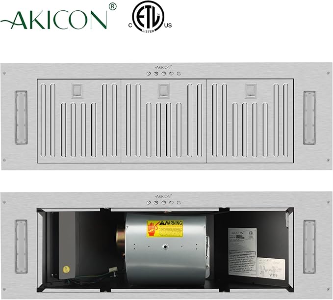 Akicon 36 Inch Range Hood Insert, Ultra Quiet Stainless Steel Ducted Insert/Built-in Kitchen Vent Hood with Powerful Suction, LED Lights and Dishwasher Safe Filters, 3-Speeds 600 CFM