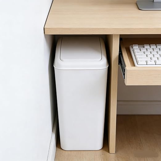 3 Packs Swing Top Waste Container for Home and Kitchen, Plastic Slim Trash Can with Lid, 4.5 Gallon Capacity, White