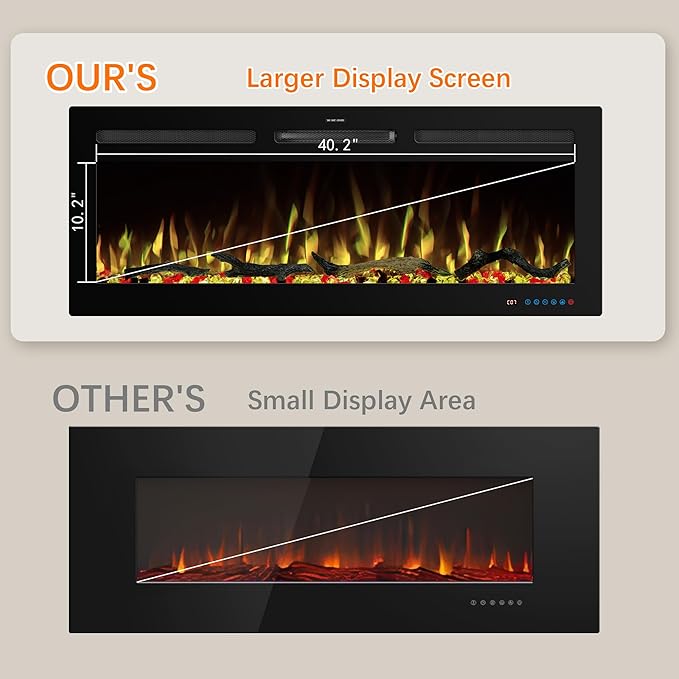 45" WiFi Electric Fireplace Inserts, Recessed and Wall Mounted Fireplace Heater W/Adjustable Flame Color & Brightness, Thermostat, 9H Timer, App and Remote Control, 750/1500W