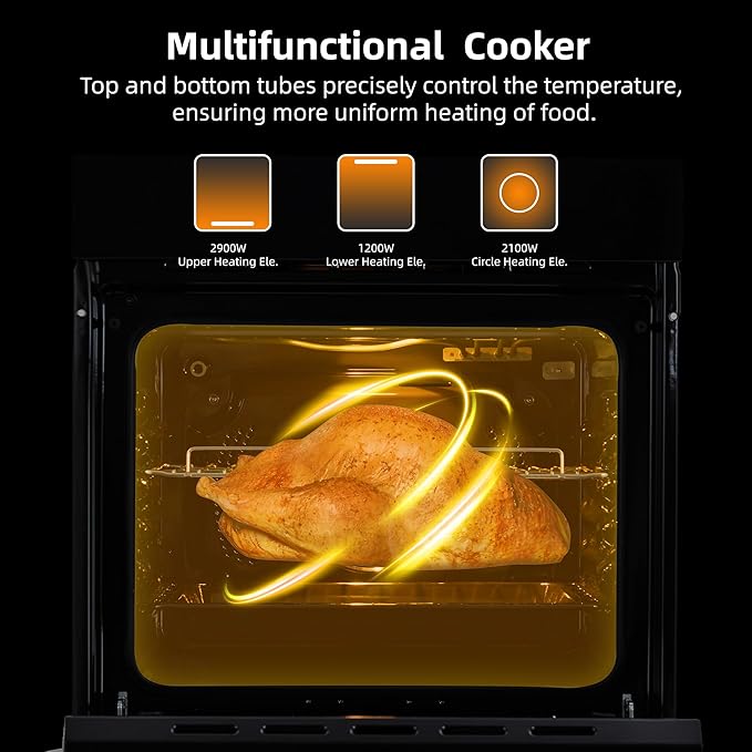 24 Inch Built-in Electric Single Wall Oven,2.5Cu.ft. Stainless Steel Convection Oven with 8 Cooking Functions, Touch Control, Timer, Convection Fan and Safety Lock, 3000W, Black