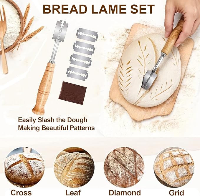 Sourdough Starter Kit, Banneton Bread Proofing Basket Set, 9" Round Proving Basket, Complete Sourdough Bread Baking Supplies and Tools, Bread Making Kit - Gift for Bakers Men Women