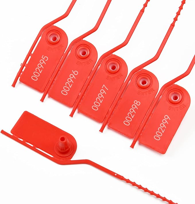 100 PCS Plastic Tamper Seals Pull Tight Security Seals Tags Breakaway Seals Numbered Zip Ties Disposable Self-Locking Ties for Fire Extinguisher, Tear Off Type, 210mm Length