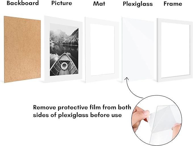 Americanflat 12x15 Picture Frame with Polished Plexiglass - Set of 5 - Use as 9x12 Frame with Mat or Display 12x15 Photo Without Mat - Galleria Collection - Picture Frames for Wall Display - White