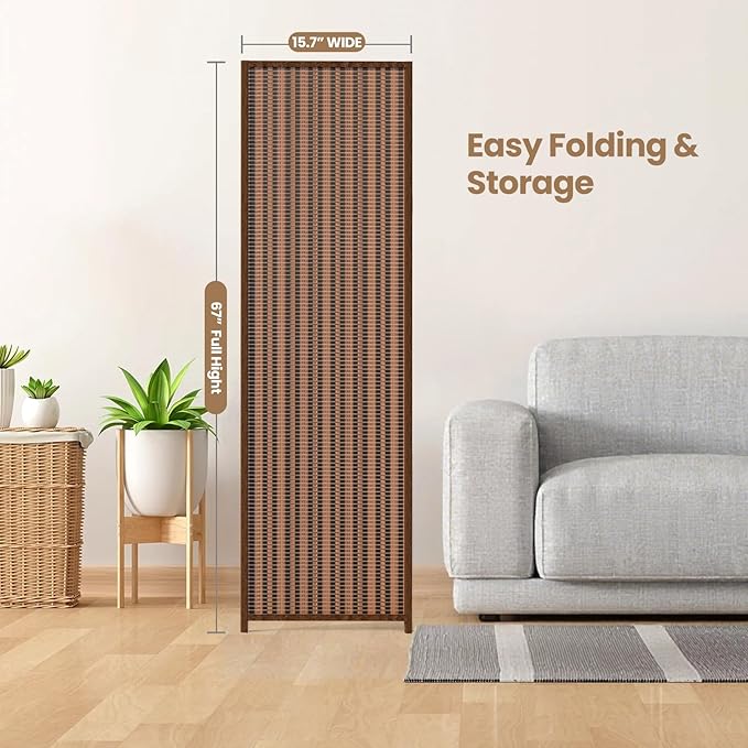 6 Panel Room Divider and Extra Wide Folding Privacy Screen, 94.5" W x 67" H, Bamboo Room Divider for Room Separation.