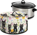 Black Cat Daisy Floral Print Slow Cookers Dust Cover Fit Most 6/7/8 Quart Crock Pot Stain Resistant Air Fryer Cover with Accessory Pocket and Handle Washable