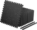 0.4'' Thick 12 Pcs 48 Sq Ft Non-Slip Rubber Top Exercise Equipment Mats, High Density EVA Foam Mats with Rubber Top, Interlocking Puzzle Gym Flooring for Home Gym, Workout Floor Mats, Black