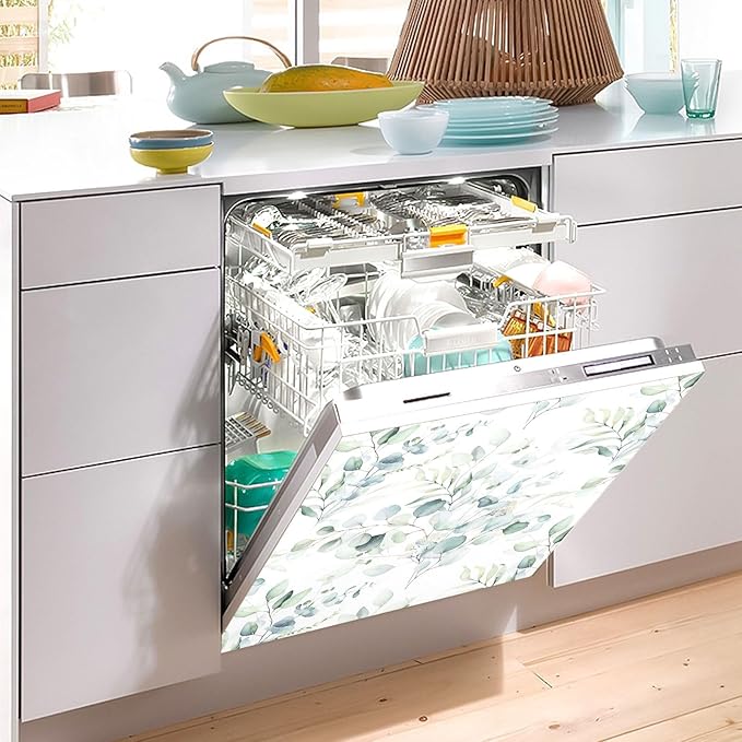Green Sage Eucalyptus Leaves Dishwasher Magnet Cover Sticker Magnetic Refrigerator Panel Front Door Fridge Microwave Decal Decorative