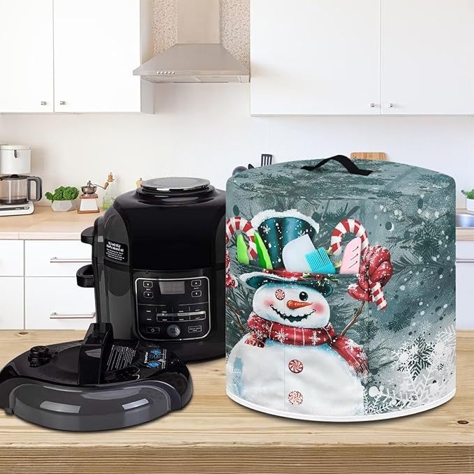 Kawaii Snowman Dust Cover for Kitchen Instant Pot Accessories Appliance Cover Quart Pressure Cooker Air Fryer Rice Cooker Kitchen Appliance Dust Covers with Storage Pockets Size M