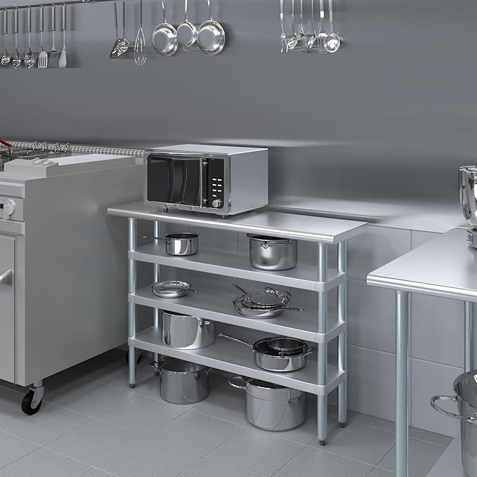 14 in. x 48 in. Stainless Steel Work Table with Three Bottom Shelves | NSF Kitchen Prep Table | Utitly Metal Table