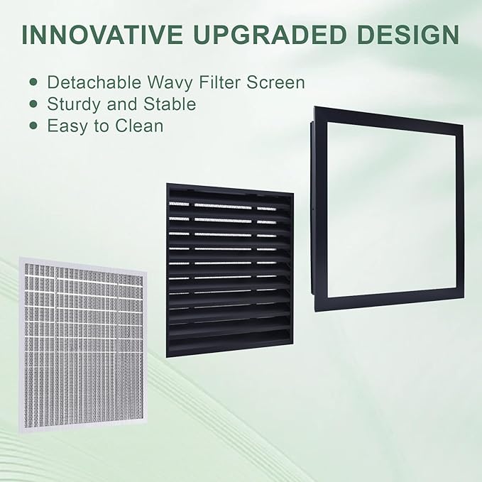 16"x16" Aluminum Alloy Gable Vent, Filter Screen for Removable, Elevate Aesthetics and Air Quality, Ideal for Attic and Shed Ventilation, Premium Black Square Vents in Sleek, Vent Opening: 14"x14"