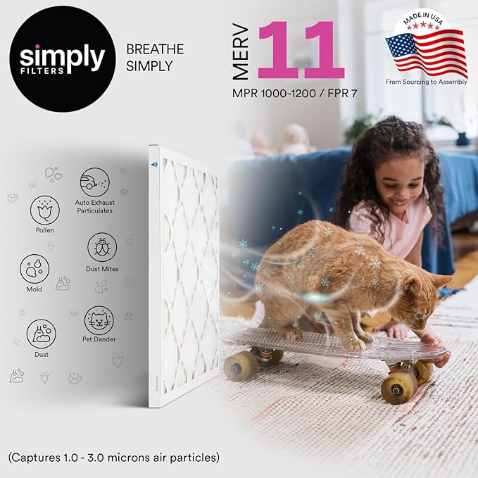 Simply 15x20x1 Air Filter, Merv 11, 6 Pack, For Home AC Furnace & HVAC (Actual Size: 14.75"x19.75"x0.75") DUST, Pet, & Allergy Control