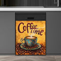 Retro Coffee Time Dishwasher Magnet Cover,Vintage-Style Coffee Beans Magnetic Dishwasher Cover Vinyl Sticker,Fridge Door Cover Magnets Art Skin Panel Decal,Home Decor Decal,23"X26"
