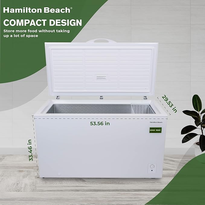 14 cu ft Chest Freezer - White, Large Storage for Families, Space-Saving Flat Back, Front Drain, Garage Ready - By Hamilton Beach