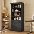 Vyre 71" Tall Farmhouse Kitchen Pantry, Large Storage Cabinet with Adjustable Shelves, 3 Drawer, Wood Versatile Hutch Cabinet for Living Room, Dining Room, Black