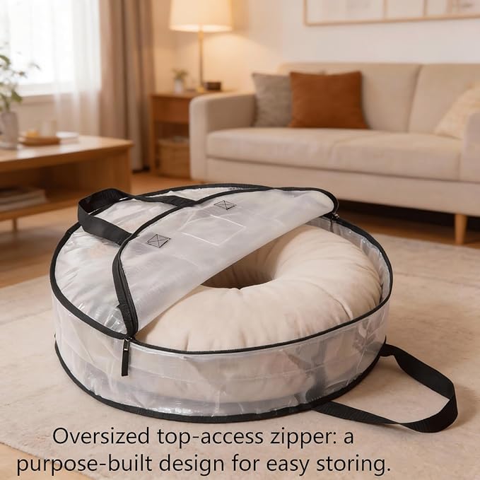 4 Pack Clear Christmas Wreath Storage Bags 24 Inch - Waterproof Wreath Container with Dual Zipper and Reinforced Handles for Artificial Wreath, Garland and Holiday Decor Organization