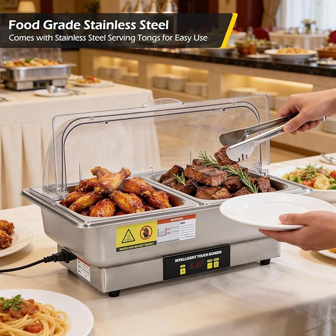 Dyna-Living Electric Chafing Dishes for Buffet, 9.5QT Half Size Chafing Dish Buffet Set 600W Electric Buffet Servers and Warmers with Temp Control Display Roll Top Food Warmers for Parties Catering