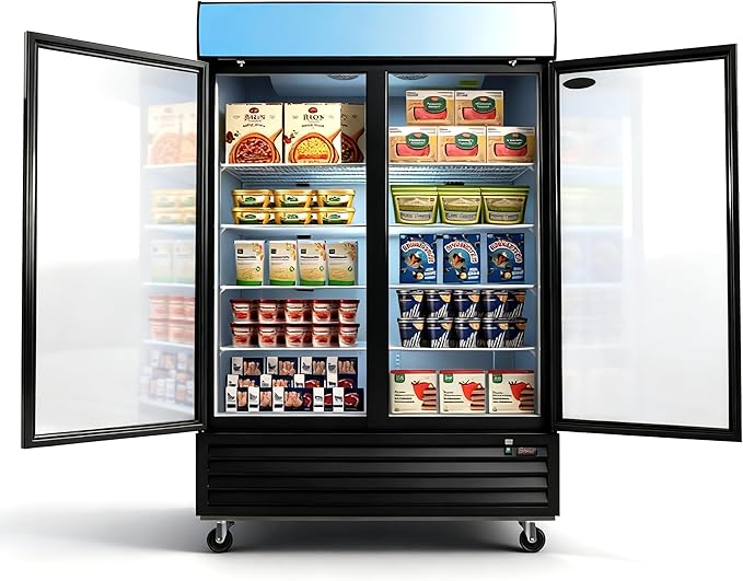 54" Commercial Upright Freezer with 2 Glass Door, 45 Cu.Ft Display Freezer Upright, -8~-1℉, Reach-in Fan Cooling Freezer with 8 Shelves & LED Top Panel for Restaurant Diner Bar, ETL Approved