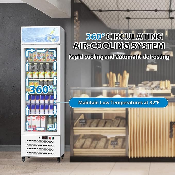 Commercial Display Refrigerator with Single Glass Door, 11.3 Cu.Ft Upright Beverage Cooler with Adjustable Shelves, Soft LED Lighting, Merchandiser Fridge for Home, Restaurant, and Garage, White
