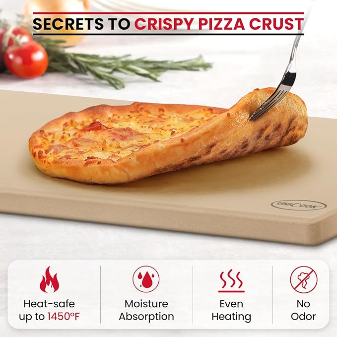 Unicook XX-Large Pizza Stone 26"x17.5"x0.6" for 36"/48" Home and Commercial Ovens, Rectangular Baking Stone, Ideal for Baking Crispy Pizzas, Bread and Cookies, Weighs 17.6 lbs, Does Not Fit 30"Ovens
