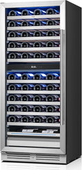 Yeego 24 Inch Wine Fridge Cooler - 89 Bottles Dual Zone Wine Cooler with Glass Door, 40-65℉ Built-In or Freestanding Wine Refrigerator with Lock and 2 Color LED for Kitchen Bar Office (Left-Hinged)