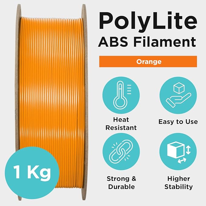 Polymaker ABS Filament 1.75mm Orange, 1kg 3D Printing Filament, PolyLite ABS 3D Printer Filament, Heat Resistant, Strong & Durable, Dimensional Accuracy +/- 0.03mm