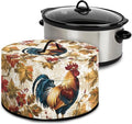 Vintage Rooster Maple Leaf Print Slow Cooker Dust Cover Protective with Accessory Pocket Stain Resistant Slow Cooker Cover Easy to Clean Fits for Most 6/7/8 Quart Crock Pot for Fall Decor