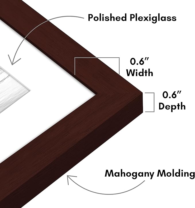 Americanflat 16x22 Picture Frame with Polished Plexiglass - Set of 5 - Use as 12x18 Frame with Mat or Display 16x22 Photo Without Mat - Galleria Collection - Picture Frames for Wall Display - Mahogany