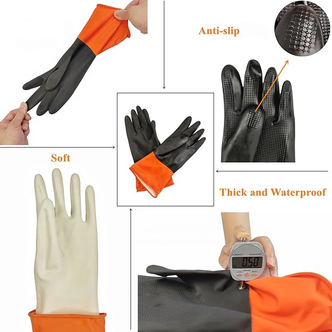 TonLing Rubber Apron Waterproof with Thick Rubber Gloves for Men and Women, Heavy Duty Chemical Aprons with Adjustable Neck Pad for Dishwashing, Dog Grooming, Cleaning, Lab Work, Butcher, Dishwasher