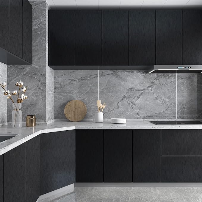 CRE8TIVE Wide 36"x118" Black Stainless Steel Contact Paper for Kitchen Wallpaper Peel and Stick Black Contact Paper Waterproof Adhesive Brushed Metallic Wallpaper for Appliances Backsplash Furniture
