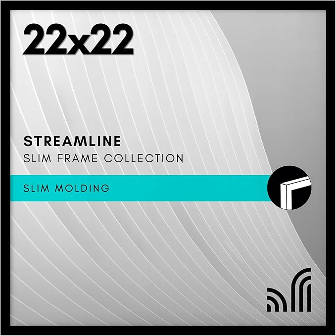 Americanflat 22x22 Picture Frame with Polished Plexiglass - Streamline Collection - Thin Border Square Frame for Wall Display - Hanging Hardware Included - Black
