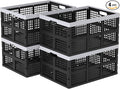 4 Pack Collapsible Plastic Storage Crates, Utility Folding Milk Crates, Folding Basket, 66 L