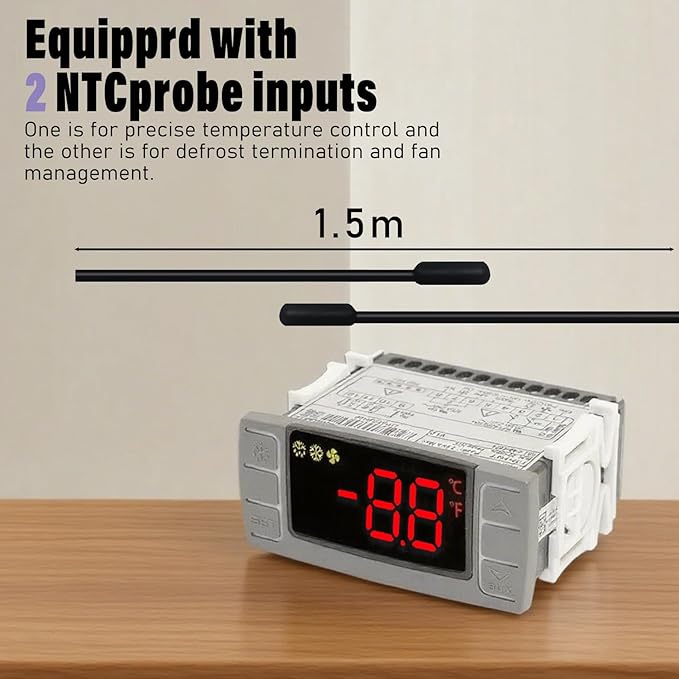 Replacement for Dixell XR06CX-4N1F1 Temperature Controller, Fit for 120V 50-60Hz Commercial Refrigerators/Freezerwith Temperature Sensor Probes & Clasp