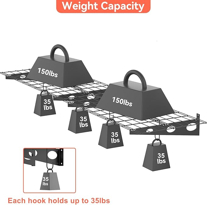 TORACK Garage 24 x 48 in/2 x 4 ft Wall Shelves, Heavy Duty Wall Mounted Wire Shelves for Garage Floating Shelf(Black, Pack of 2)