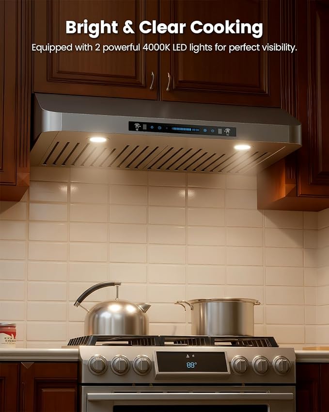 JOCO 42 Inch Under Cabinet Range Hood, 900 CFM Stainless Steel Kitchen Vent Hood, 4-Speed Gesture/Touch/Remote Control C01-42G
