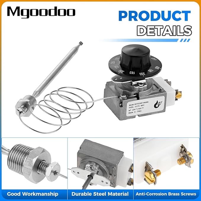 Mgoodoo RX-2-24 Thermostat for Fryer with Knob, 3/8" Mpt Stuff Box, Minivolt Thermostat Control Compatible with Atosa 301030004, Robertshaw 5300-402, Adcraft Deep Fryer, 200-400F.