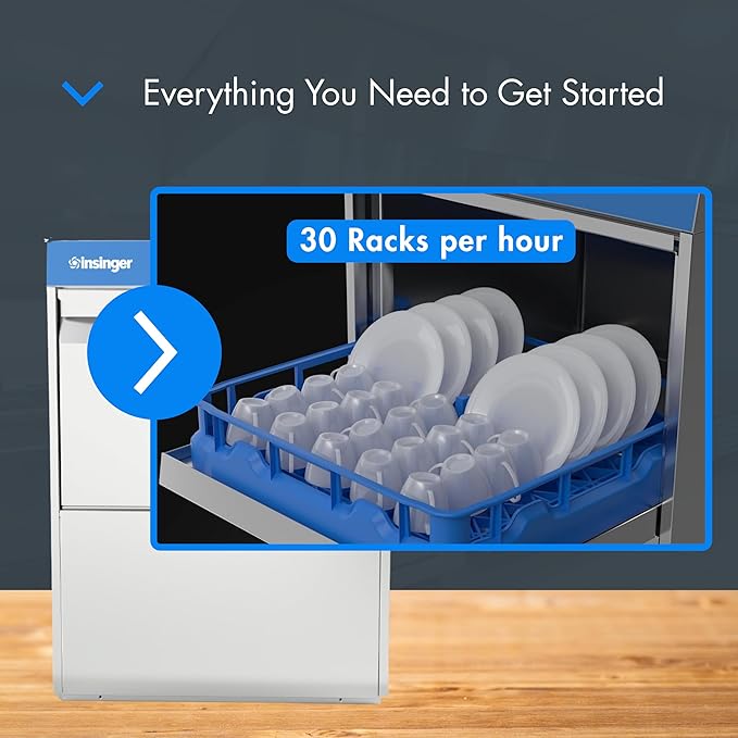 CADET Undercounter Dishwasher, 23-5/8"W x 24"D x 33-1/2"H, 30 Racks/Hr, 3 Wash Cycles, Built-In 3 Gal. Booster & Rinse Pump, 0.8 Gal. Per Rack, LED Indicators, Stainless Steel, 208V, 1PH