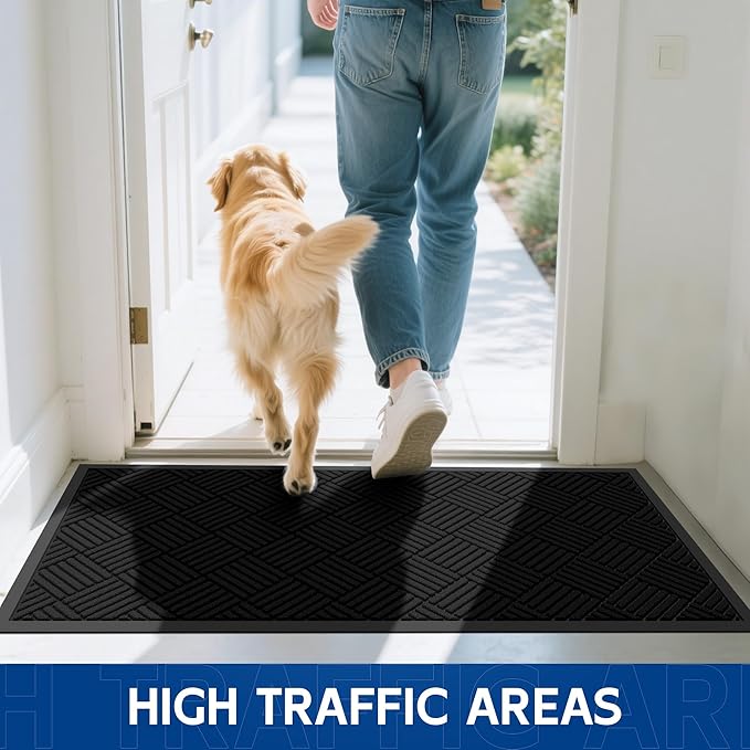 Durable Indoor Outdoor Door Mat, 4' x 6' Heavy Duty Front Door Mat for Entryway, Non-Slip Backing, Stain and Fade Resistant, Absorbent Commercial Floor Mat for High Traffic Area, Black