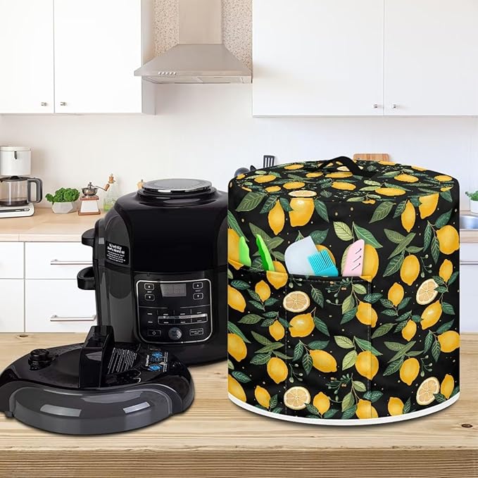 Lemon Print Air Fryer Cover Washable Pressure Cooker Dust Cover for 6 Qt Small Kitchen Appliance Cover with Top Handle Dust Protection Bread Cover for Home Decoration